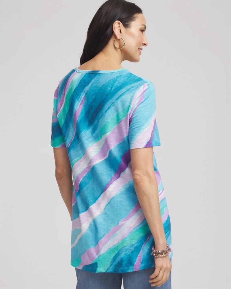 Chicos Sea Print Short Sleeve Forward-Seam Tee - PARADISO BLUE