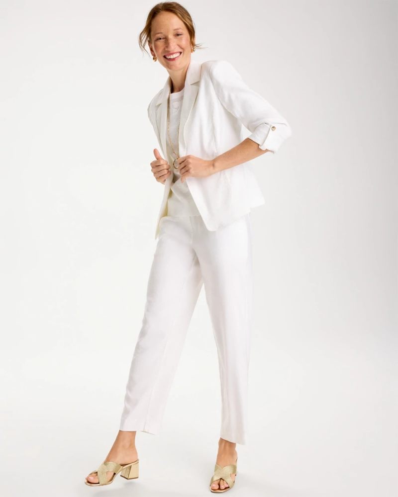 Chicos Linen Roll Sleeve Blazer - ALABASTER