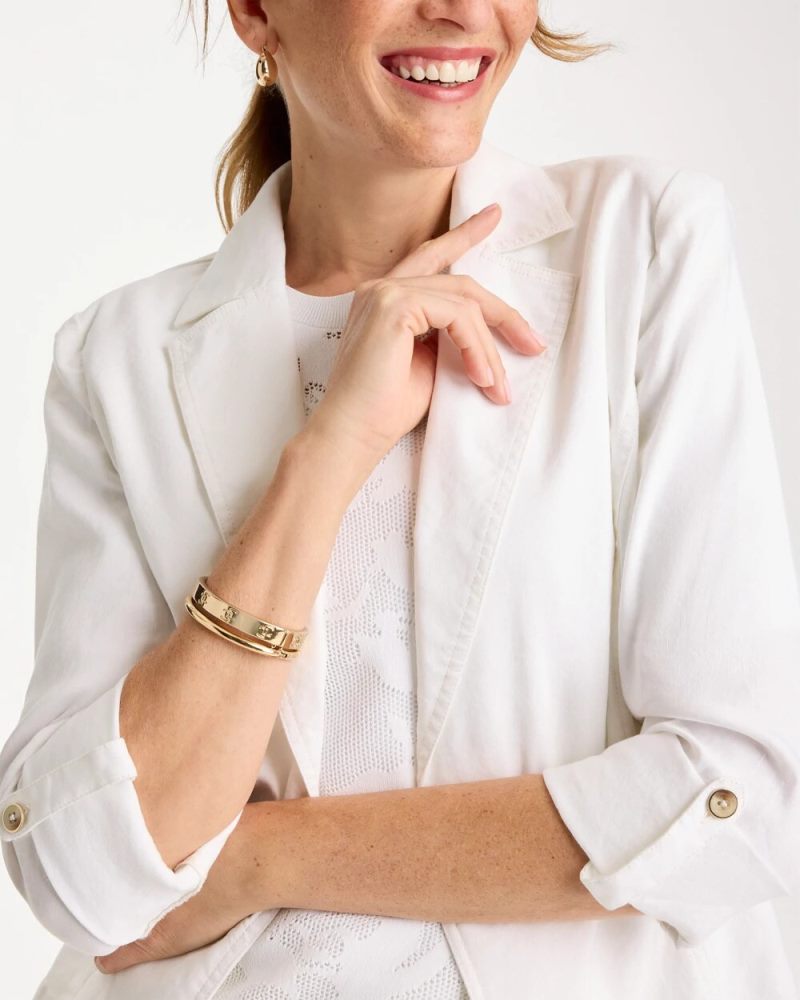 Chicos Linen Roll Sleeve Blazer - ALABASTER