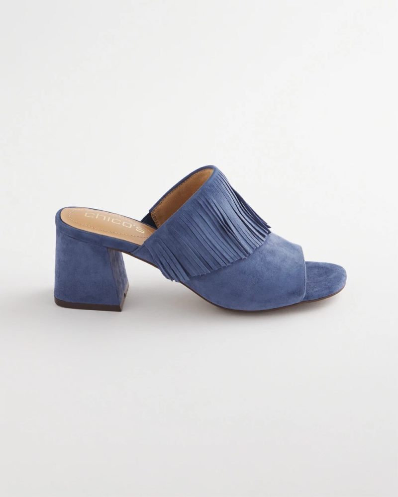 Chicos Blue Lotus Suede Fringe Block Heels - BLUE LOTUS