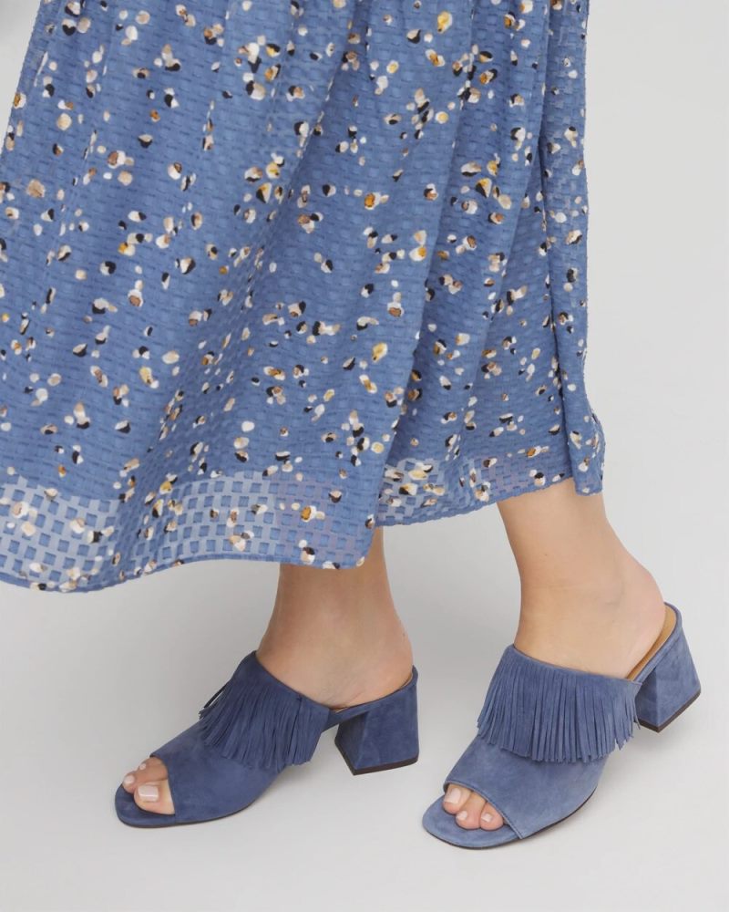 Chicos Blue Lotus Suede Fringe Block Heels - BLUE LOTUS