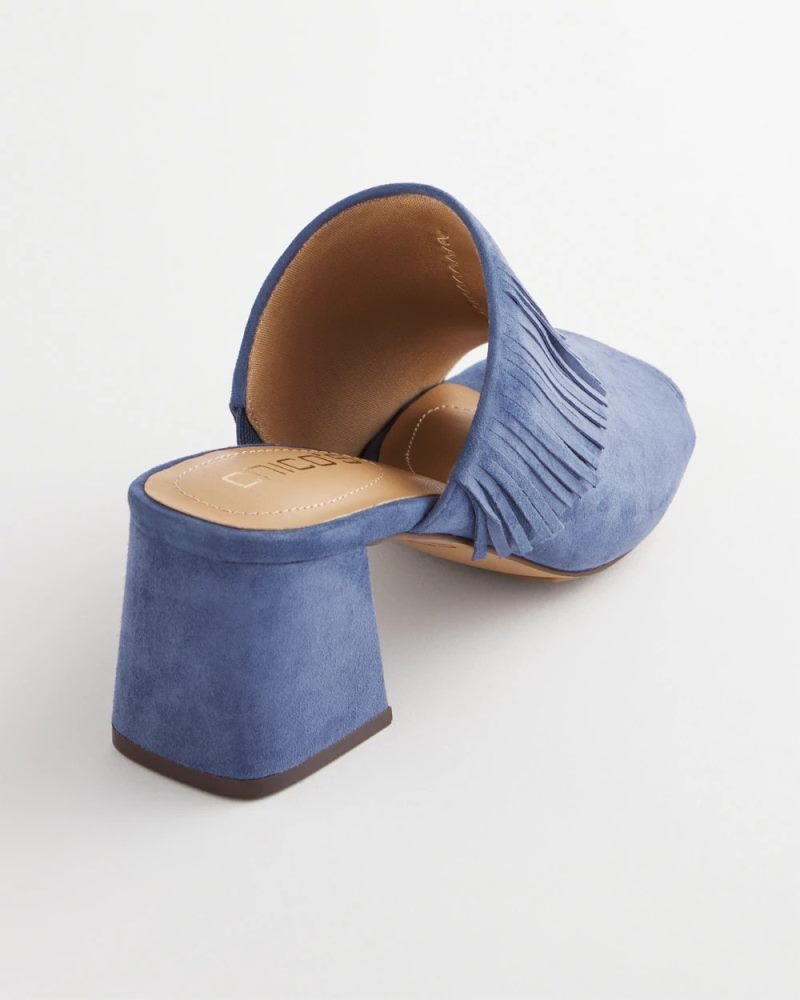 Chicos Blue Lotus Suede Fringe Block Heels - BLUE LOTUS