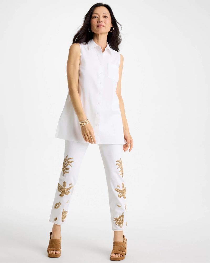 Chicos Poplin Cotton Collared Tunic - ALABASTER