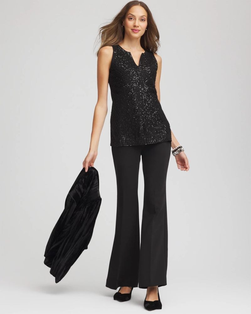 Chicos Sequin Beaded Notch Neck Tank - BLACK