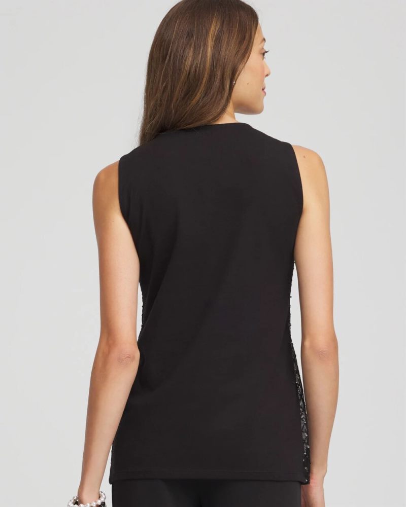 Chicos Sequin Beaded Notch Neck Tank - BLACK