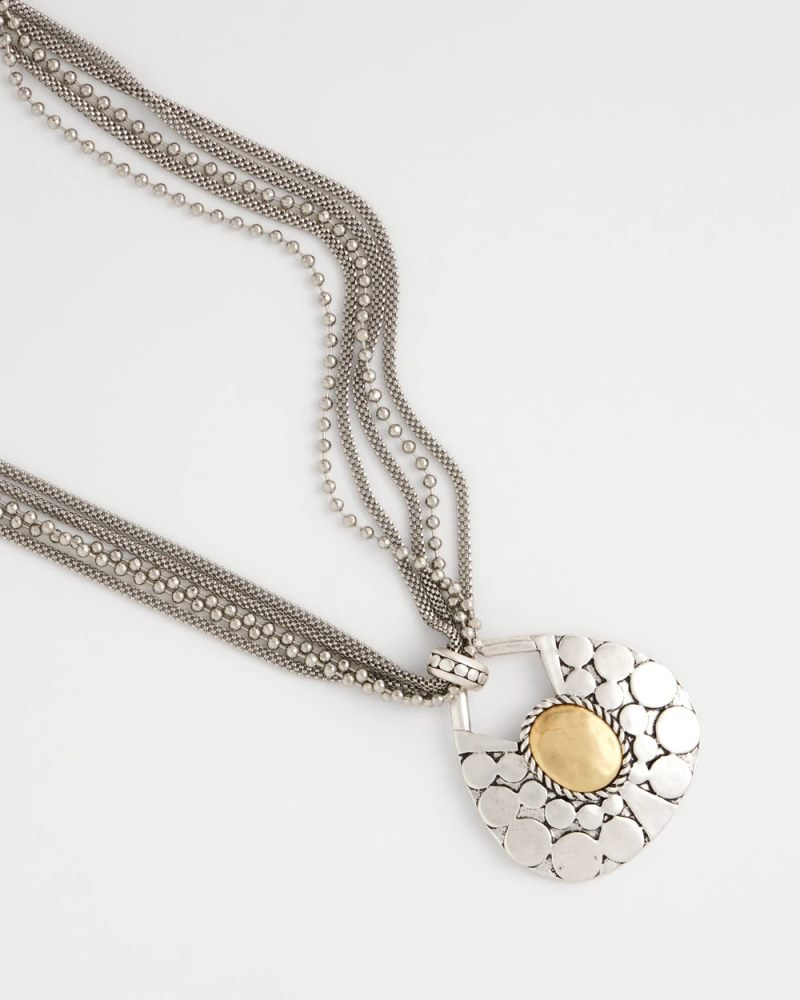Chicos Island Metal Pendant Necklace - MIXED METALS