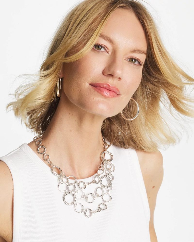 Chicos Silver Multistrand Bib Necklace - SILVER