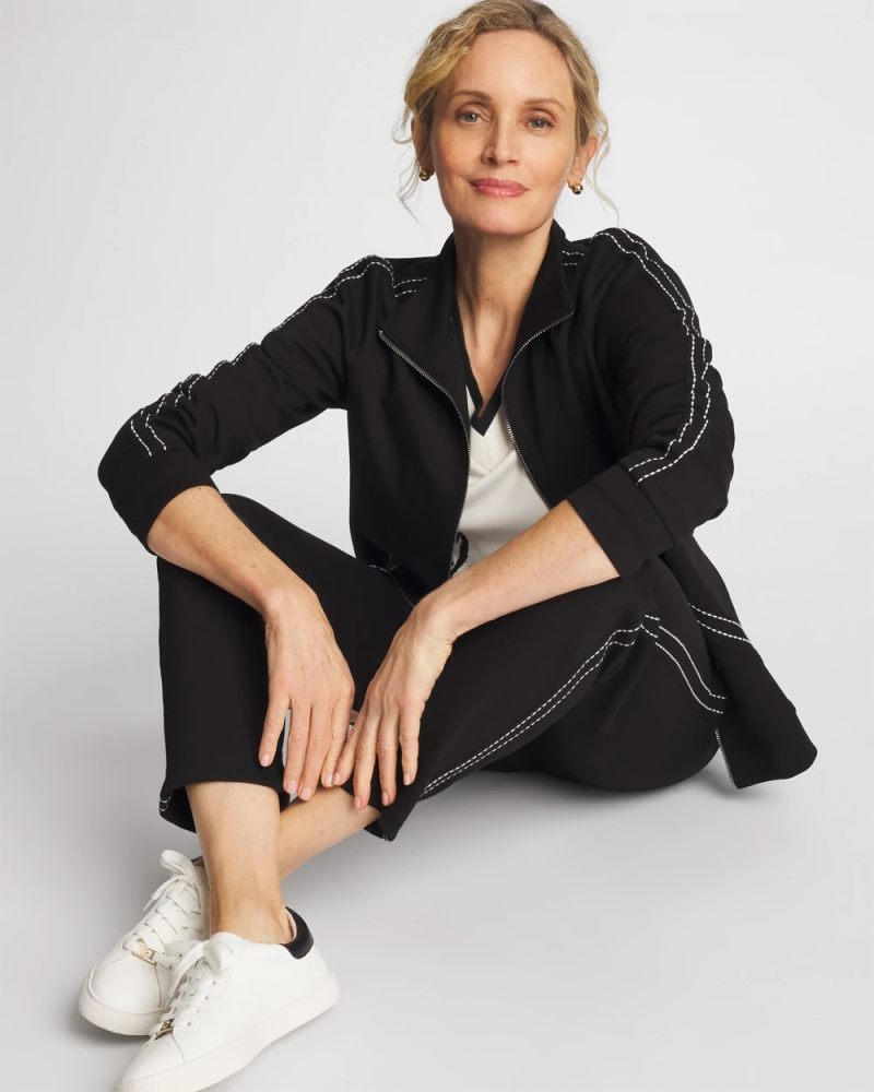 Chicos Zenergy® Double-Knit Pick Stitch Ankle Pants - BLACK
