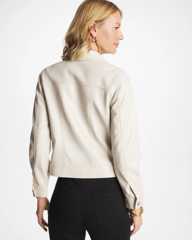 Chicos Faux Leather Trucker Jacket - WHITE TRUFFLE