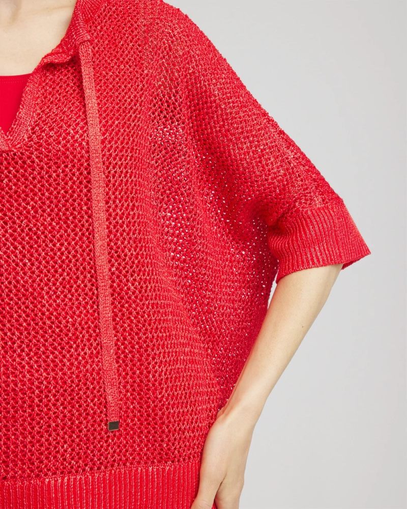 Chicos Sequin Open Knit Poncho - RED GLOW