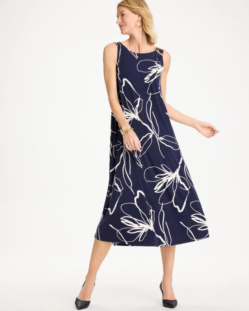 Chicos Travelers™ Knit Botanical Jeweled Dress - PASSPORT BLUE