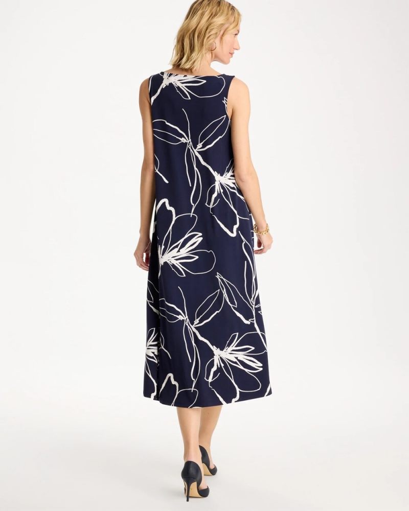 Chicos Travelers™ Knit Botanical Jeweled Dress - PASSPORT BLUE