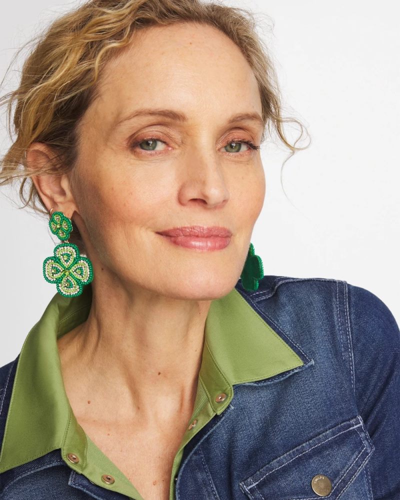 Chicos Clover Drop On Post Earrings - GREEN