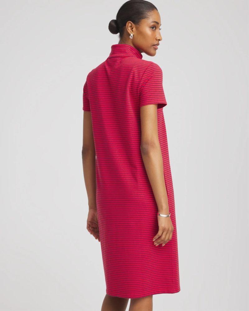 Chicos Zenergy® UPF Knit Stripe Half-Zip Dress - RED GLOW