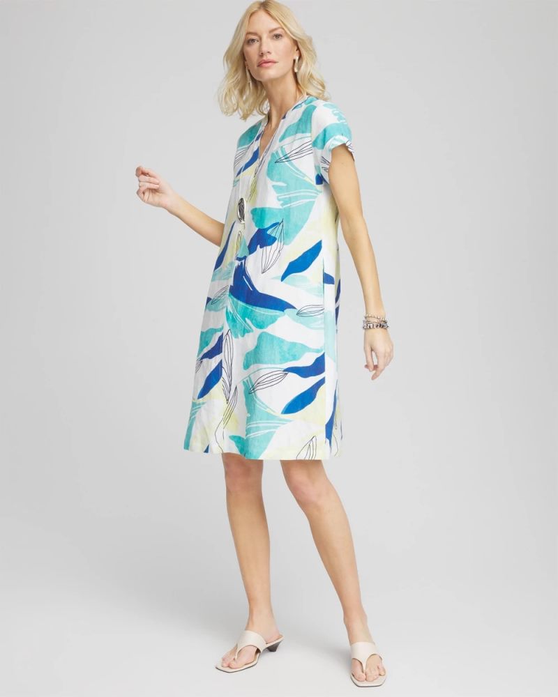 Chicos Cuff Sleeve Linen Dress - MULTI