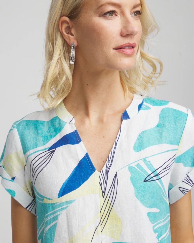 Chicos Cuff Sleeve Linen Dress - MULTI