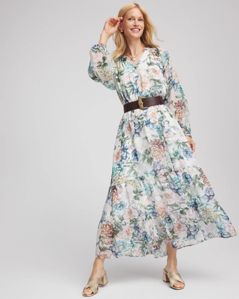 Chicos Georgette Tie-Front Maxi Dress - ECRU