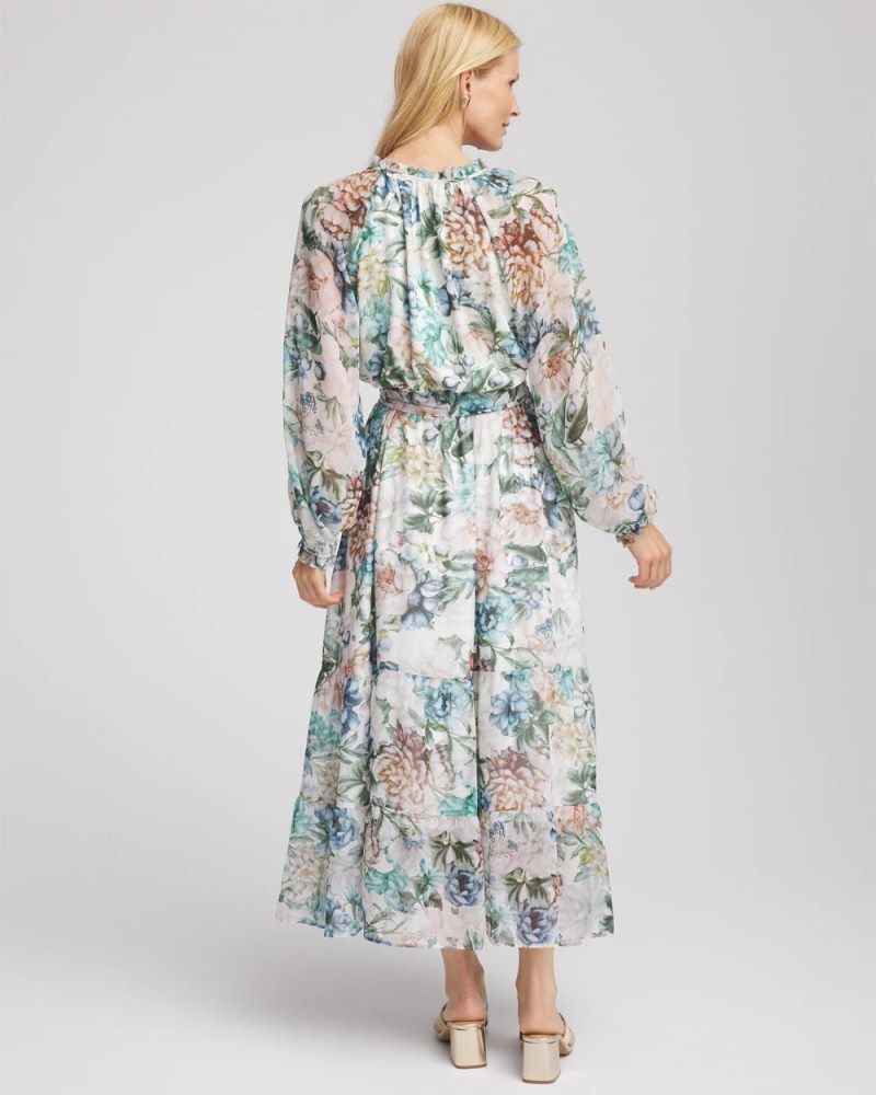 Chicos Georgette Tie-Front Maxi Dress - ECRU