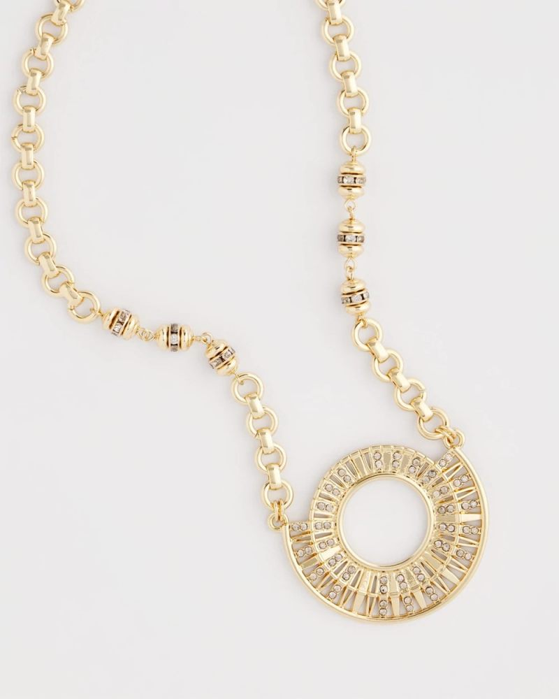 Chicos Sparkling Goldtone Circle Pendant Necklace - GOLD