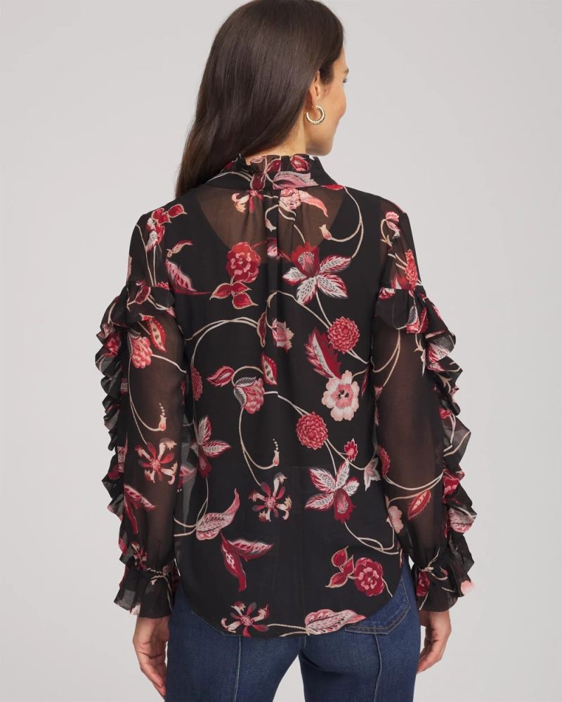 Chicos Georgette Celtic Blooms Blouse - BLACK