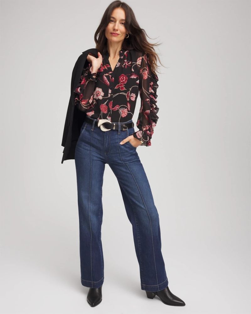 Chicos Georgette Celtic Blooms Blouse - BLACK