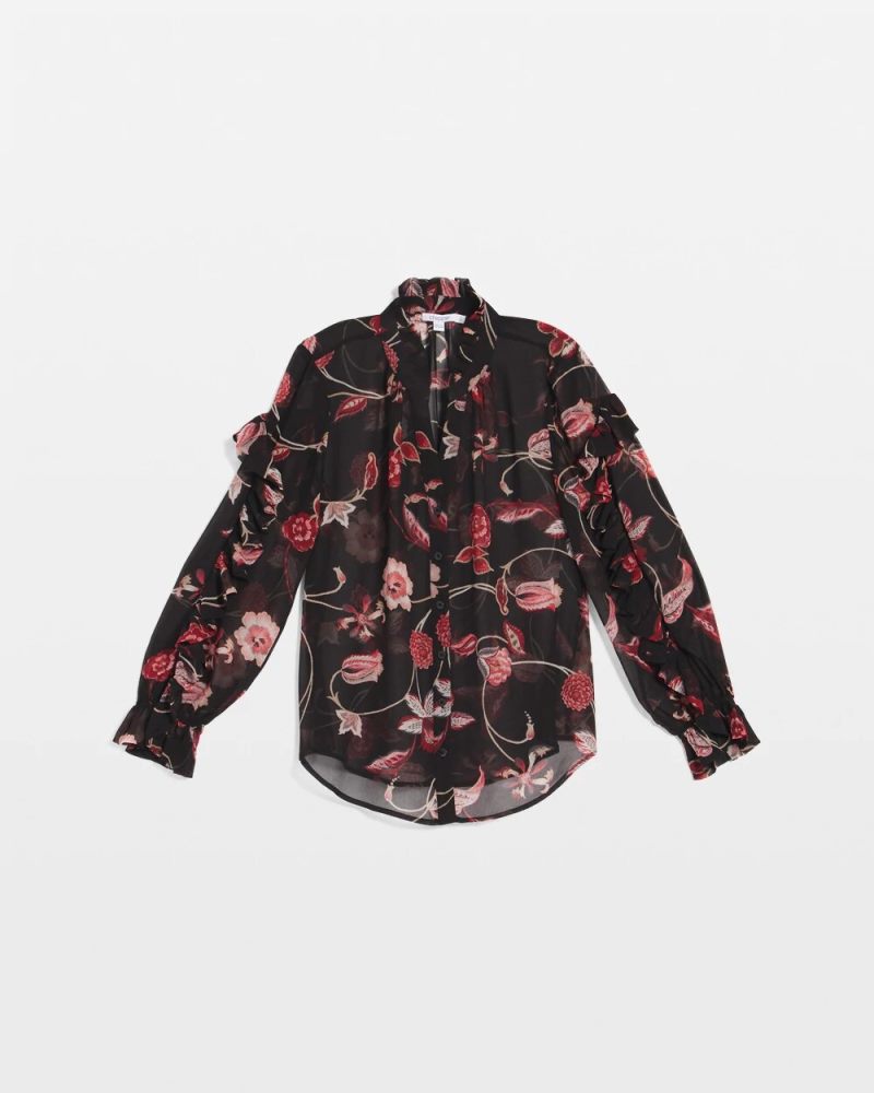 Chicos Georgette Celtic Blooms Blouse - BLACK