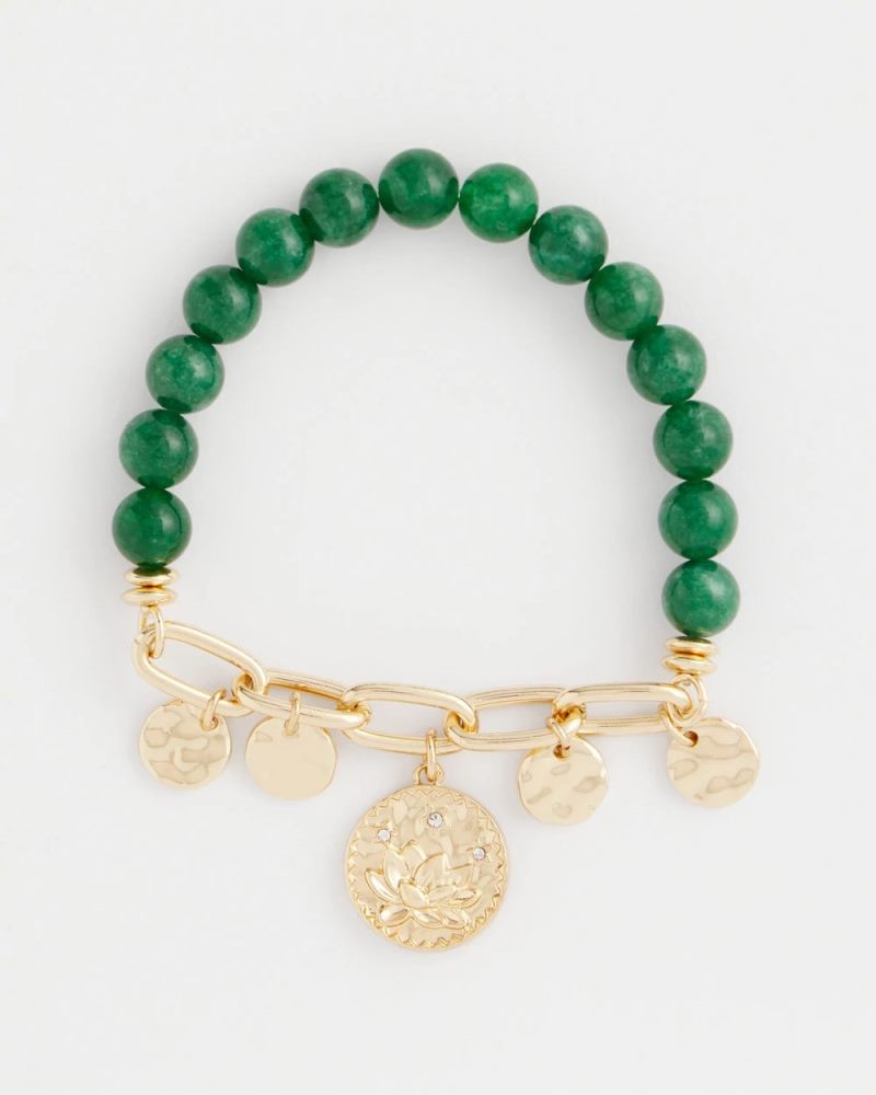 Chicos Green Jade Stone Charm Bracelet - GREEN