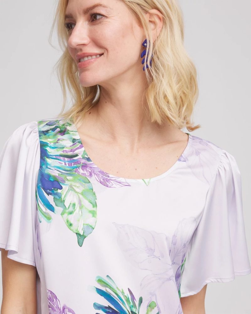 Chicos Flutter Sleeve Satin Top - VIOLET