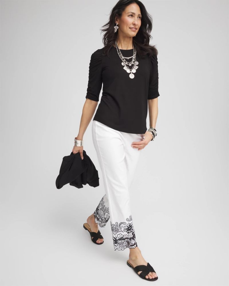 Chicos Touch of Cool™ Ruched Sleeve Knit Tee - BLACK