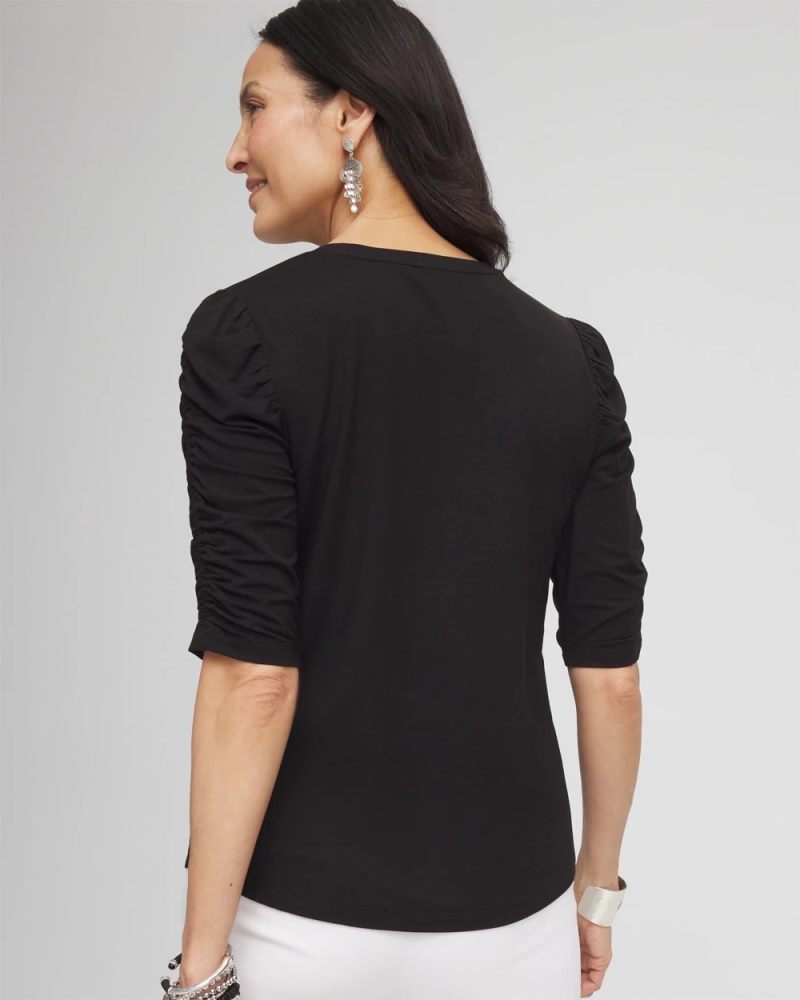 Chicos Touch of Cool™ Ruched Sleeve Knit Tee - BLACK