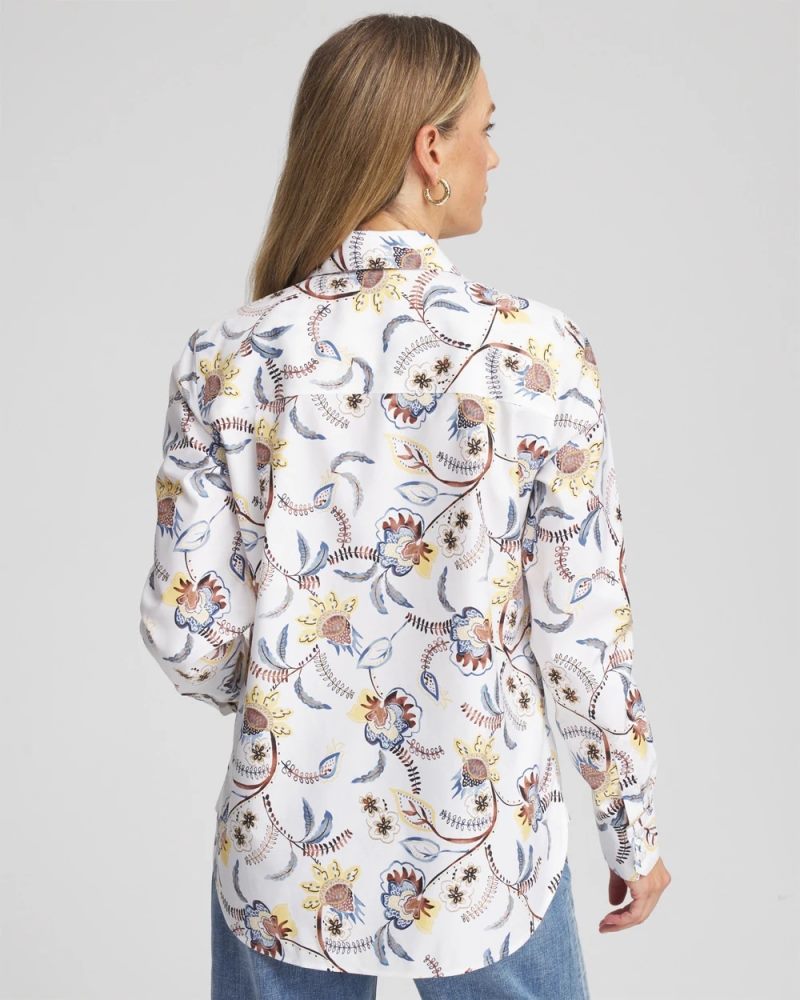 Chicos No Iron Long-Sleeved Floral Shirt - OPTIC WHITE