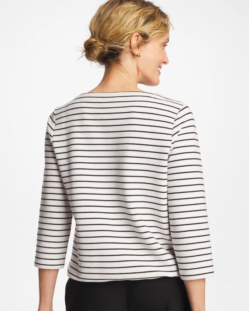 Chicos Zenergy® Striped Ottoman Drawstring Top - BLACK