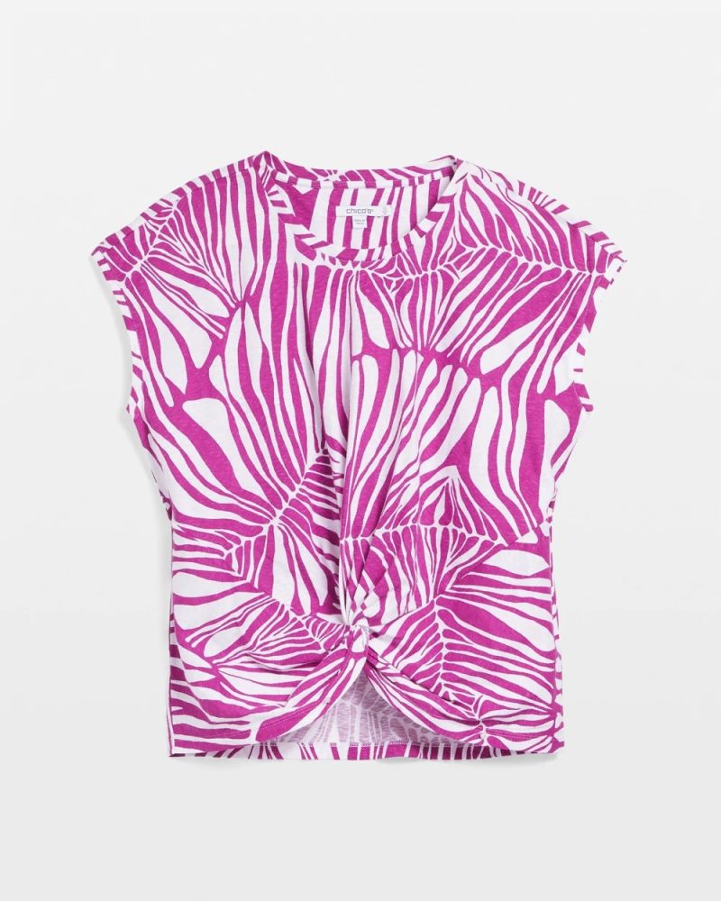 Chicos Jungle Inverted Knot Front Tee - AFRICAN VIOLET