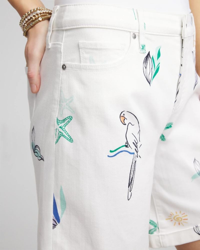 Chicos Girlfriend Cuffed Swing Denim Shorts - ALABASTER