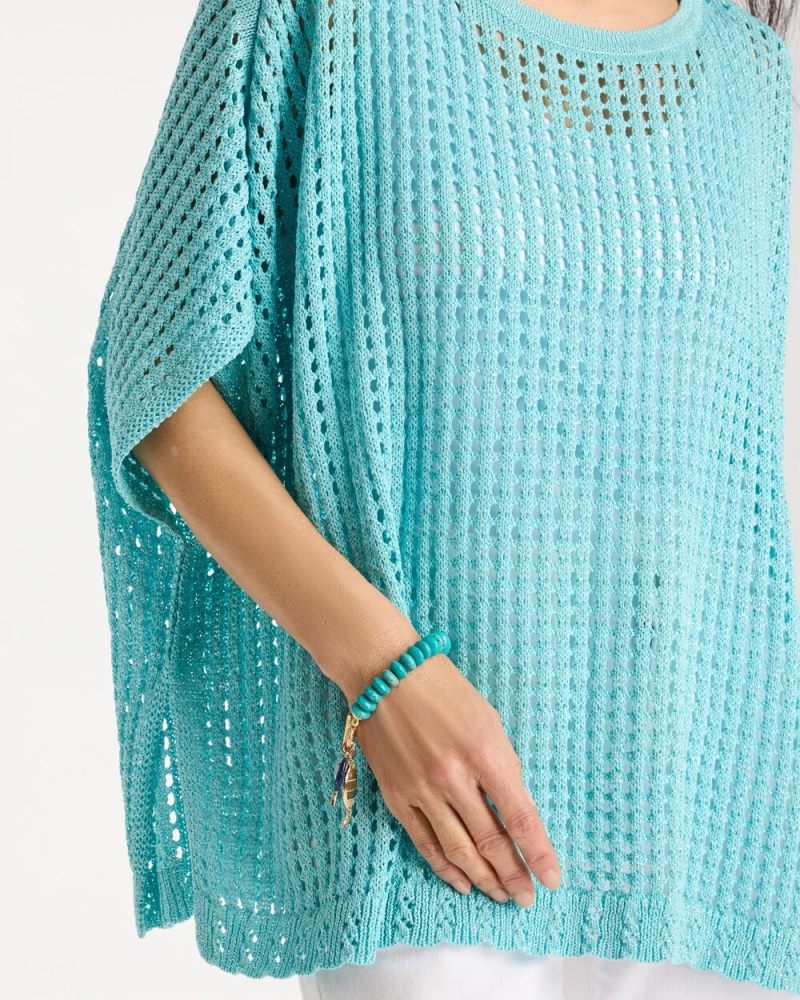 Chicos Open-Stitch Sweater Poncho - BONDI BLUE