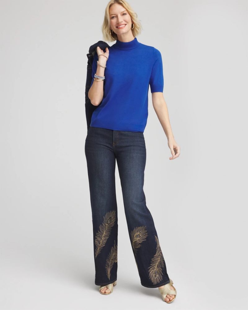 Chicos Ella Elbow Sleeve Mockneck Sweater - COBALT STONE