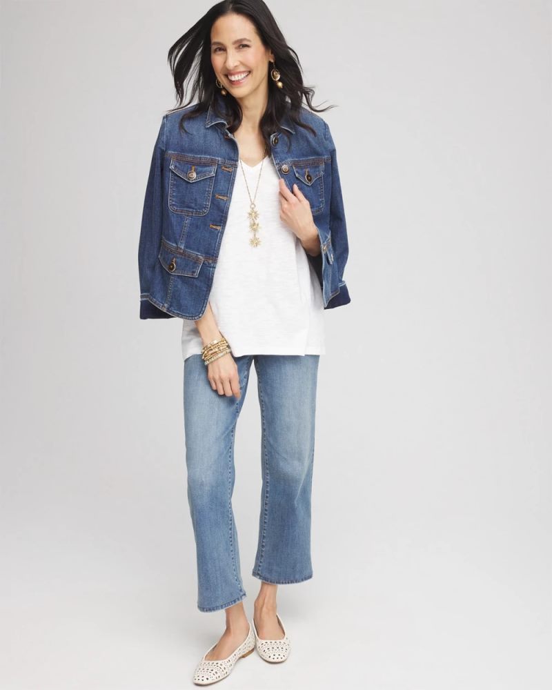 Chicos Cotton Slub V-Neck Tee - ALABASTER