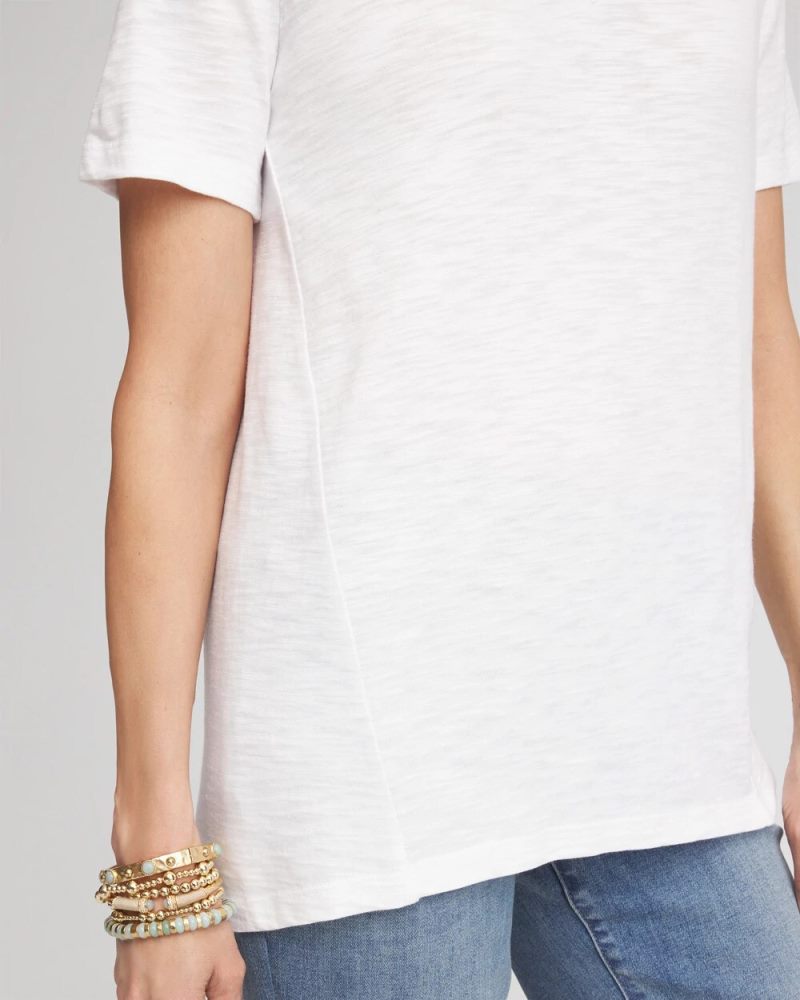 Chicos Cotton Slub V-Neck Tee - ALABASTER