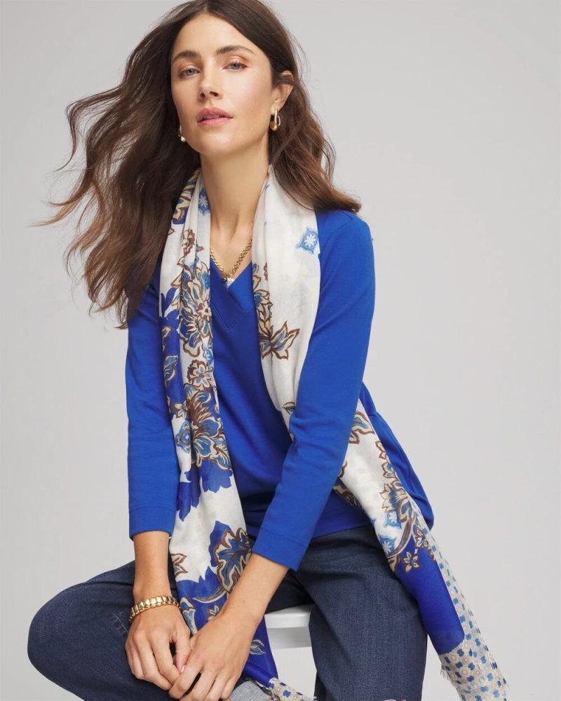 Chicos Pima Cotton 3/4 Sleeve Tee - COBALT STONE
