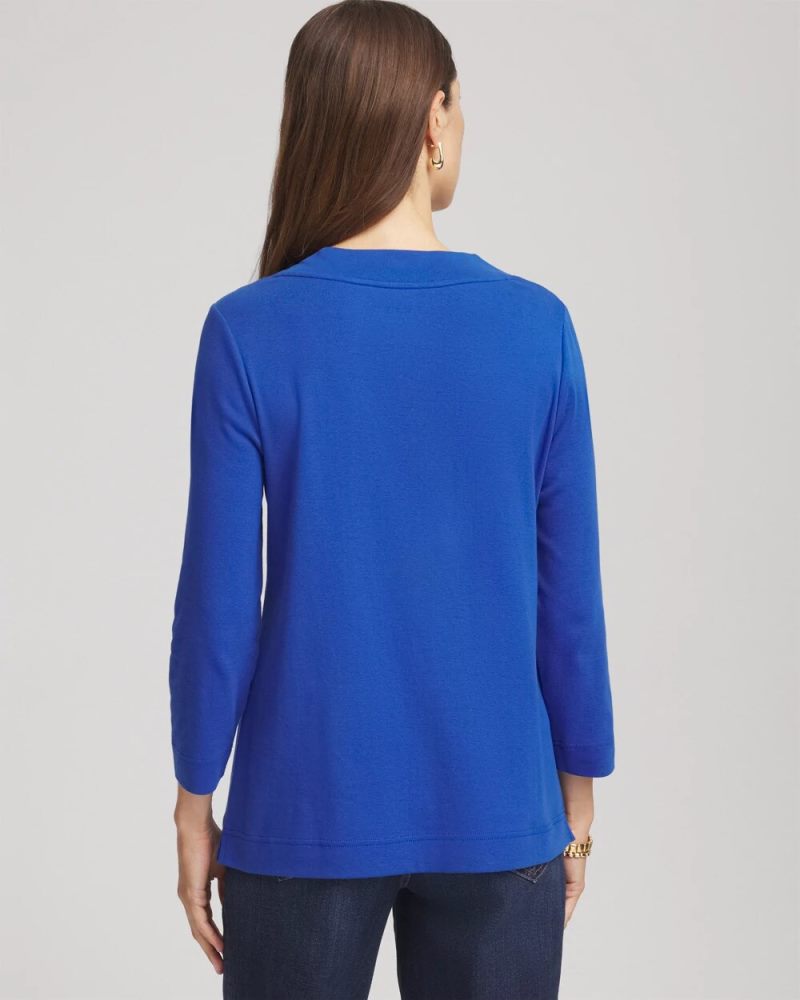 Chicos Pima Cotton 3/4 Sleeve Tee - COBALT STONE