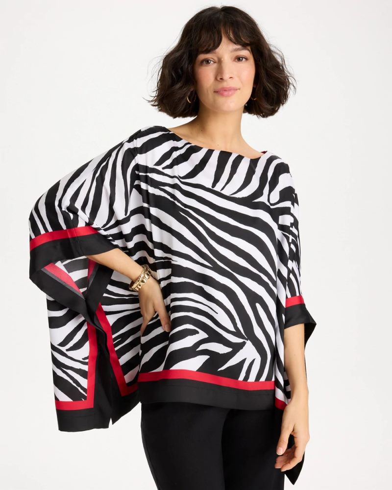Chicos Woven Animal Print Poncho - BLACK