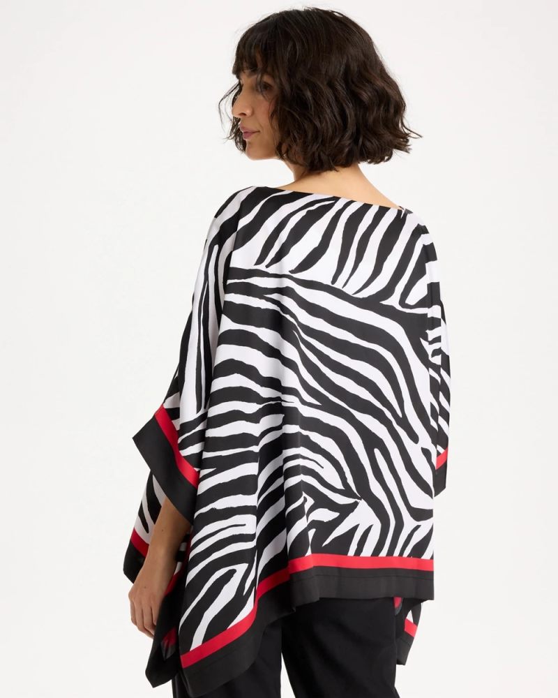 Chicos Woven Animal Print Poncho - BLACK