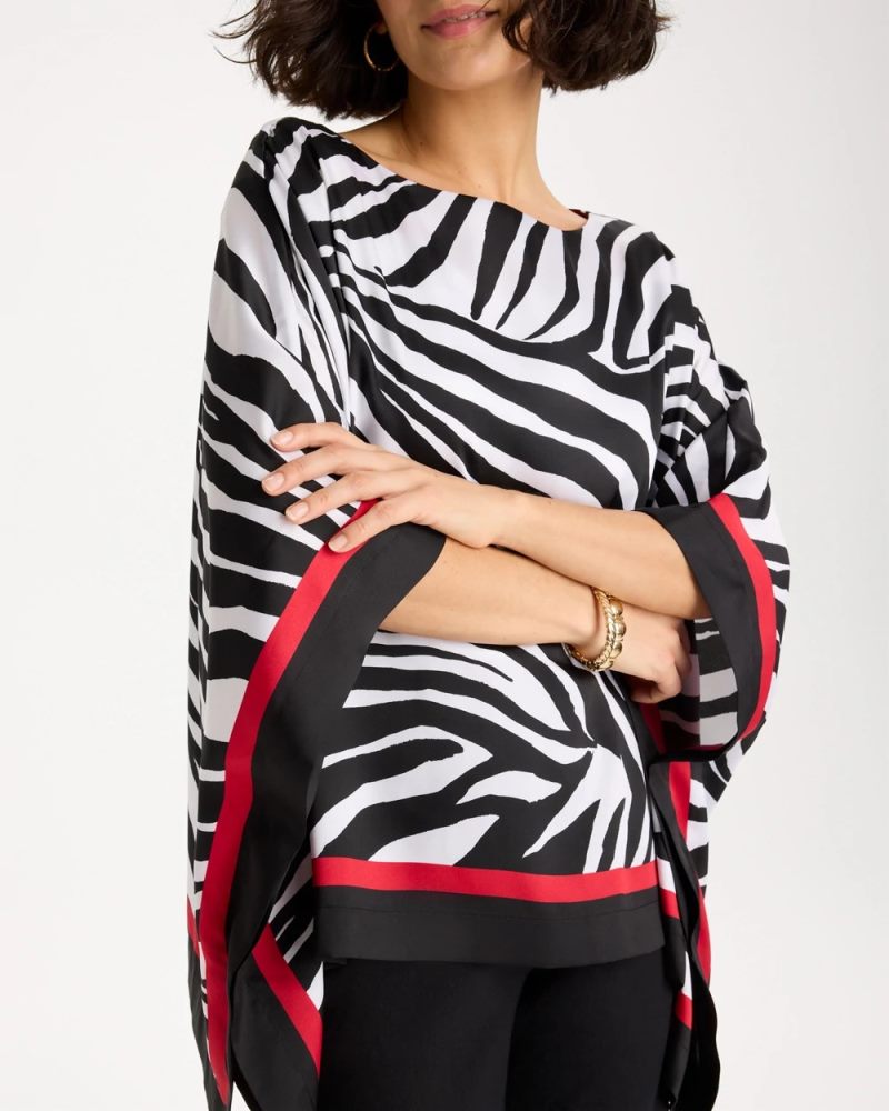 Chicos Woven Animal Print Poncho - BLACK