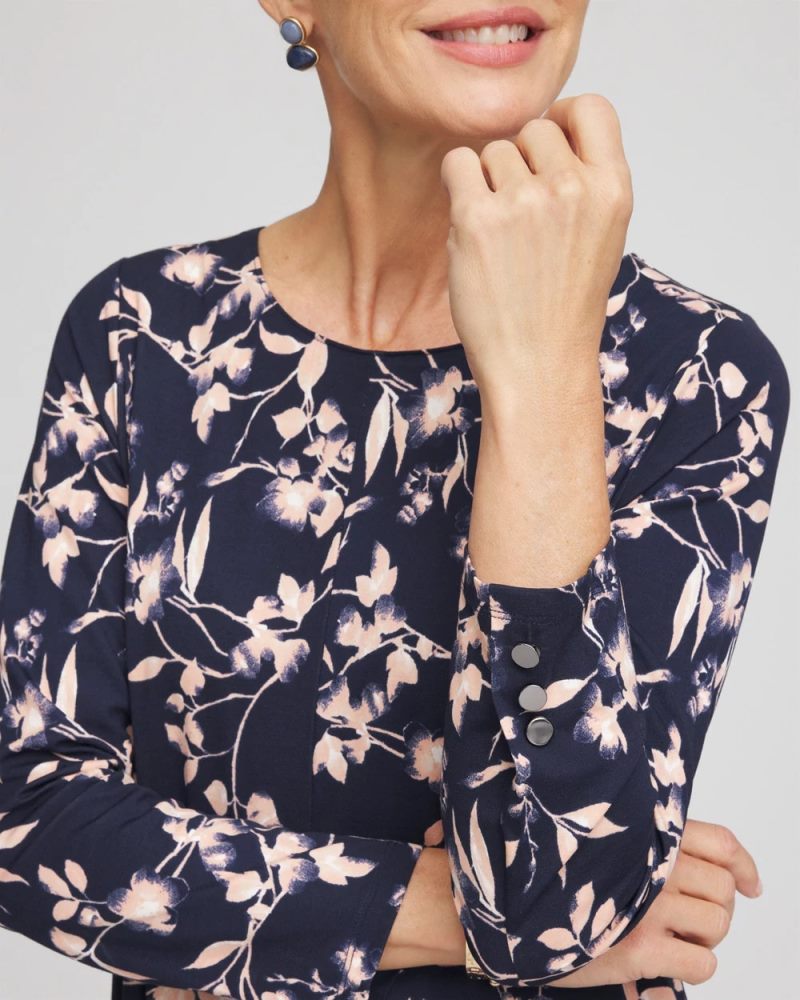 Chicos Printed Godet Popover Midi Dress - PASSPORT BLUE