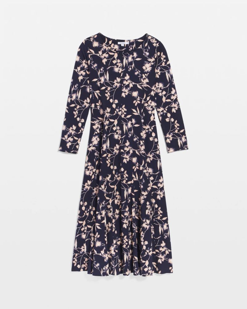 Chicos Printed Godet Popover Midi Dress - PASSPORT BLUE