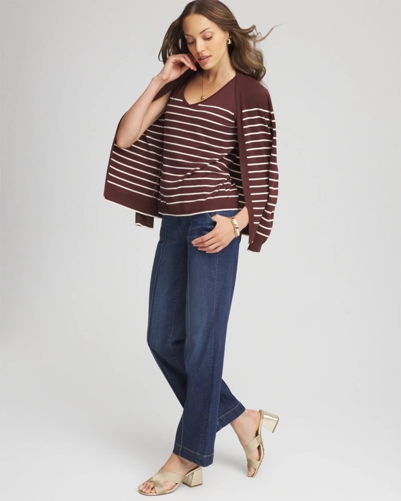 Chicos Ella Striped Sweater Tank - CACAO