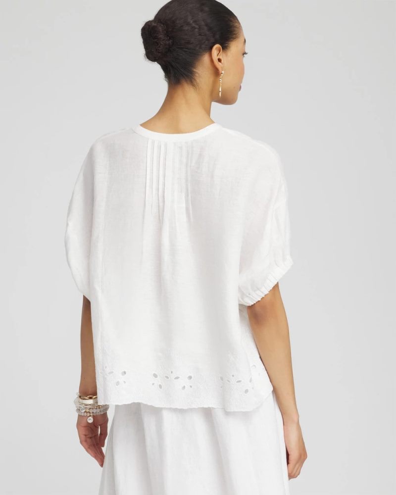 Chicos Pintuck Dolman Sleeve Linen Shirt - ALABASTER