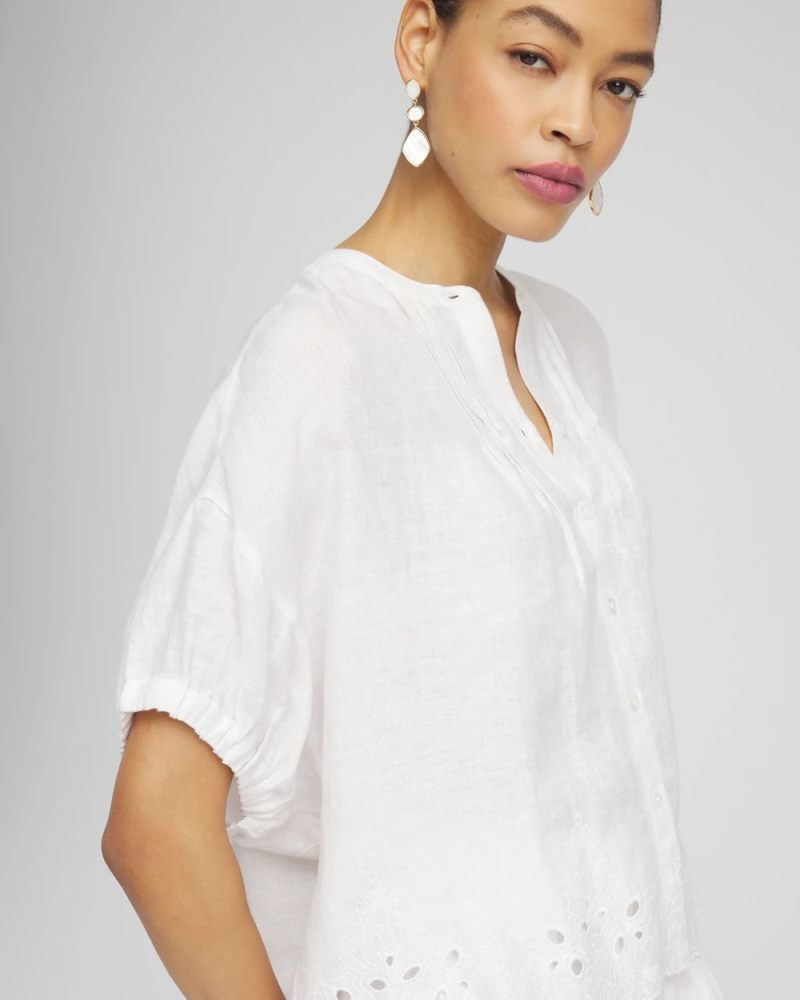 Chicos Pintuck Dolman Sleeve Linen Shirt - ALABASTER
