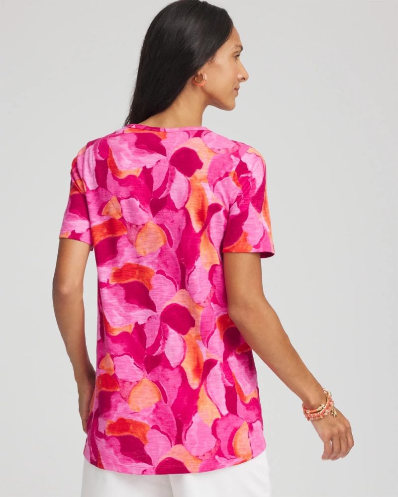 Chicos Watercolor Short Sleeve Forward-Seam Tee - CRUSHED BERRIES