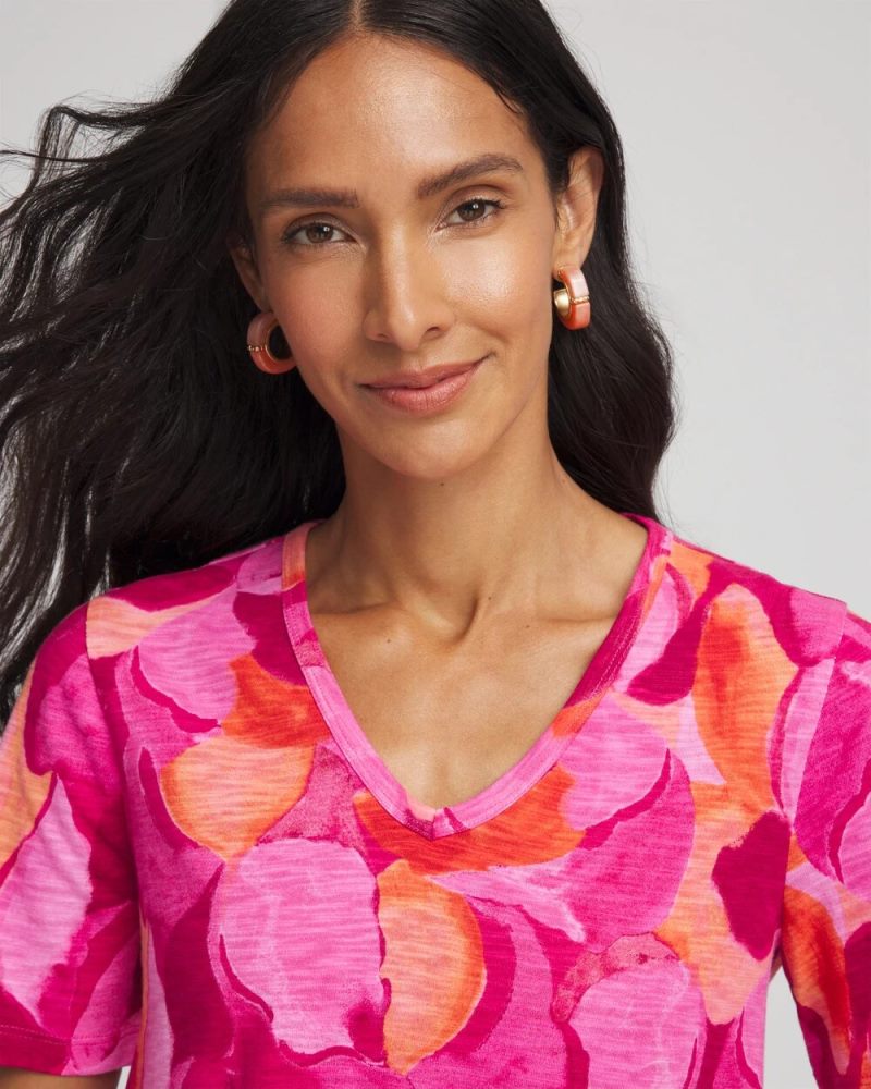 Chicos Watercolor Short Sleeve Forward-Seam Tee - CRUSHED BERRIES